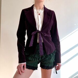 Vintage 90’s Purple Velvet blazer w/ Leopard Print Lining and Ribbon Tie Detail